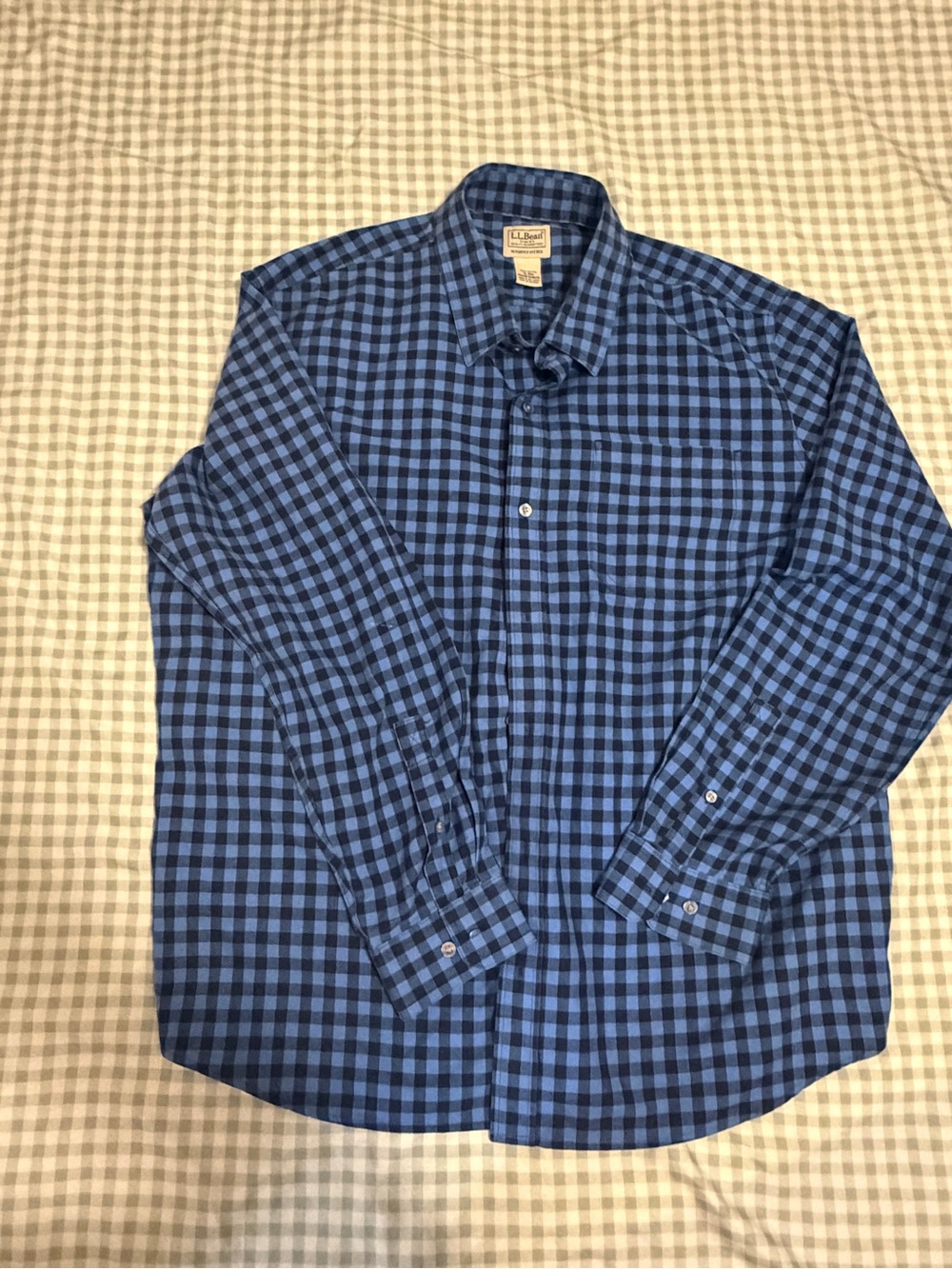 L.L. Bean Slightly Fitted Blue Gingham 100% Cotton Button-Up Flannel Shirt - XLR